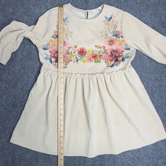 Ces Femme Shirt Womens M Beige Corduroy Floral Babydoll Boho Cottage Whimsical - Picture 8 of 8